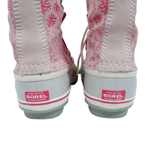 Sorel Yoot Pac Leather Snow Winter Boots Pink Snowflake - Picture 8 of 11